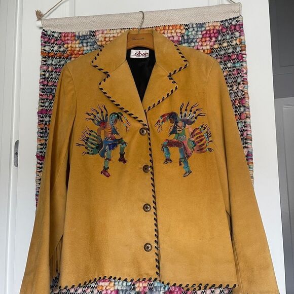 Beautiful  Vintage Char Sante Fe leather jacket with hand painting and beading - Picture 2 of 9